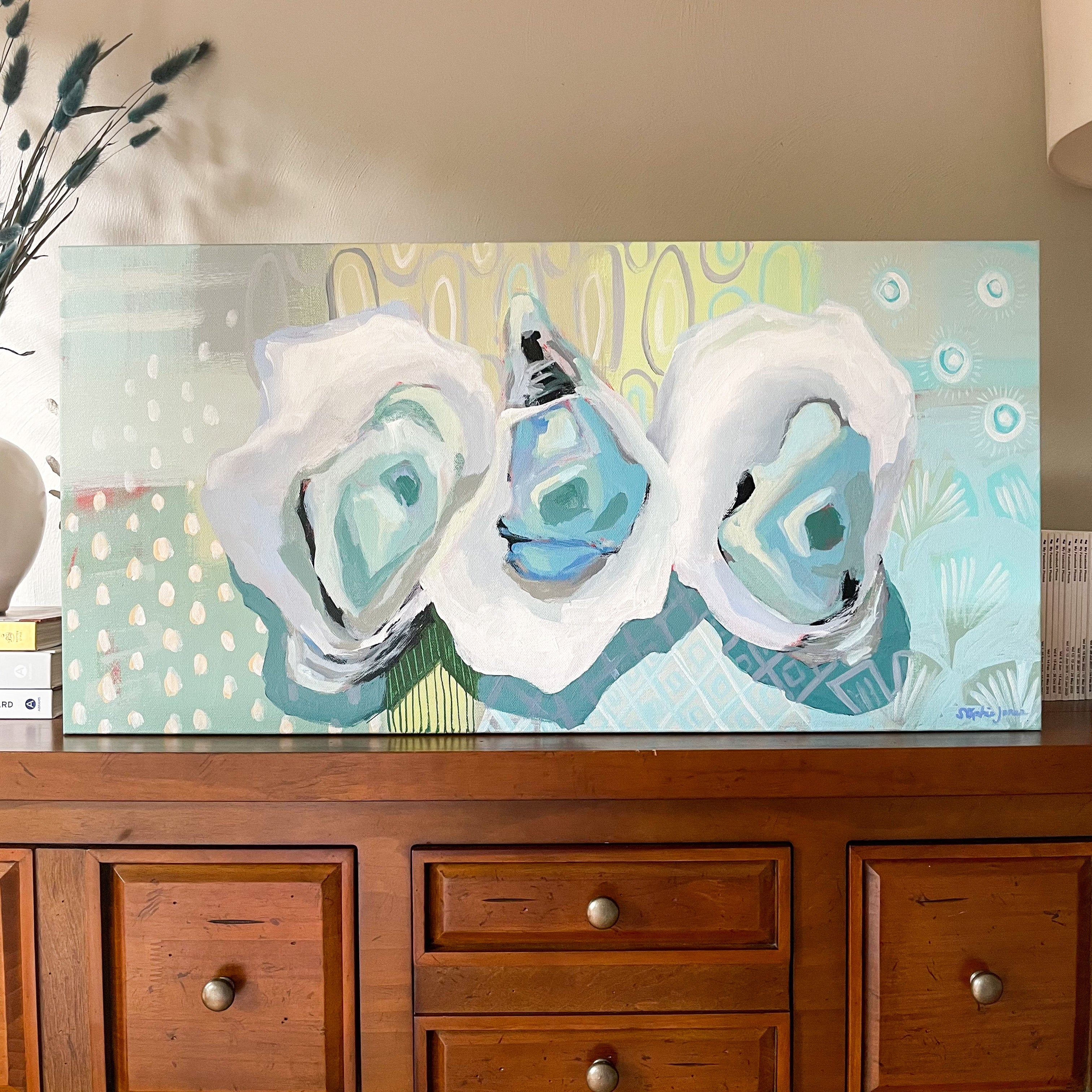 oyster painting on canvas, coastal wall art, oyster paintings, beach art
