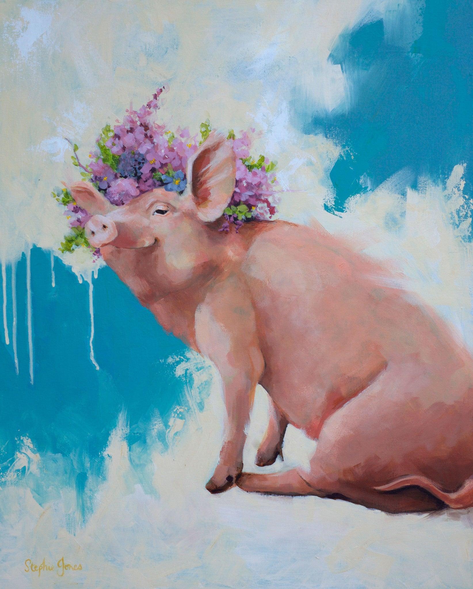 Hog Heaven, Original Painting painting by Virginia Beach Artist Stephie Jones