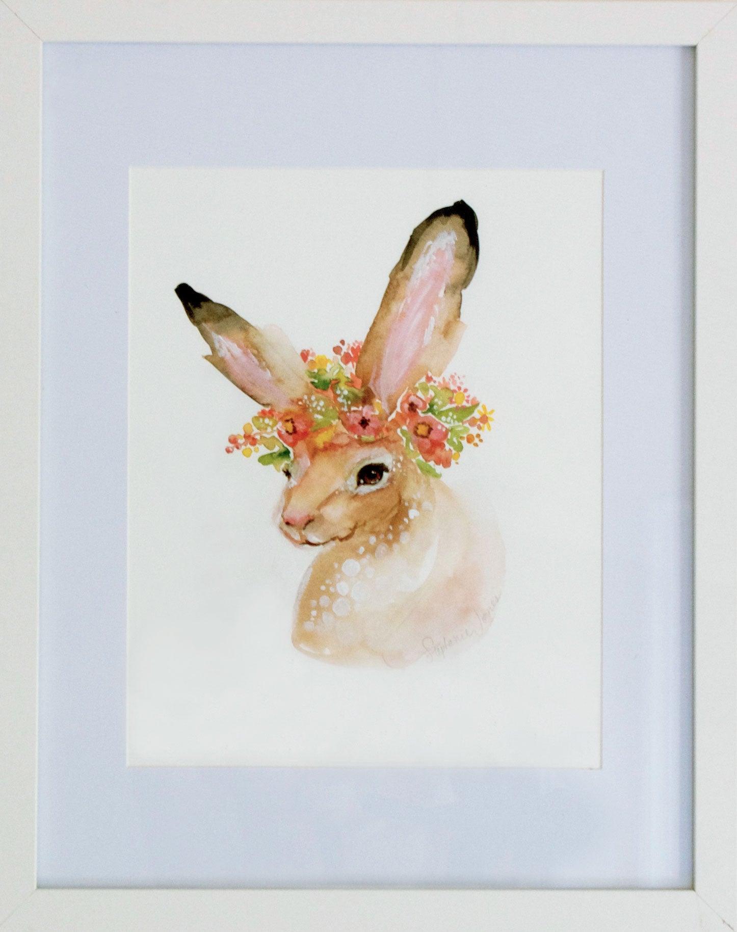 Summer Hare, Floral Crown Rabbit, Digital Print Download painting by Virginia Beach Artist Stephie Jones